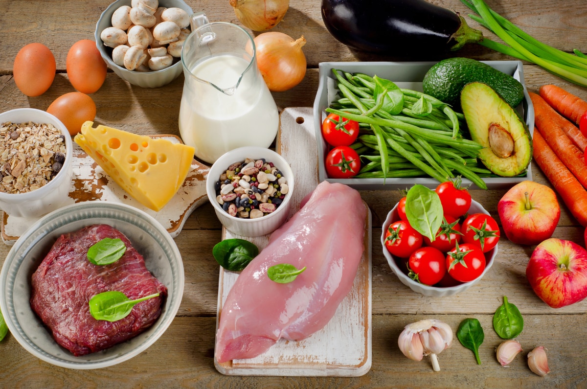 A variety of healthy, nutritious foods, including whole grains, lean proteins, fruits, and vegetables.